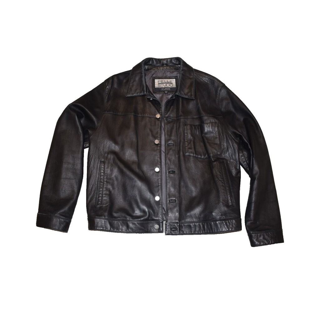 Vintage Men's Wilsons Leather Pelle Studio XL Bomber Jacket 1986 Button Front